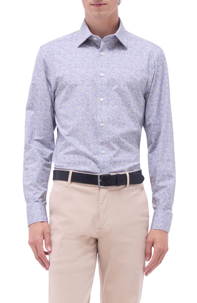 Bugatchi Jimmy OoohCotton<sup>®</sup> Floral Button-Up Shirt, Main, color, Blue/Sand
