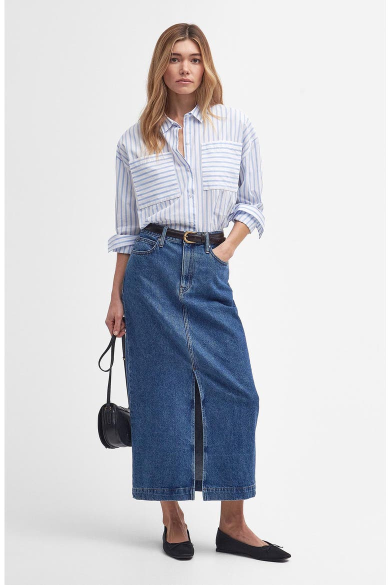 Nicola Stripe Cotton Button-Up Tunic, Alternate, color, WHITE/BLUE STRIPE