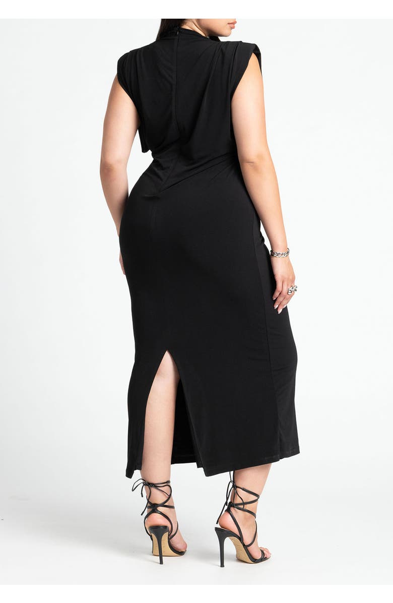 ELOQUII Funnel Neck Midi Dress, Alternate, color, Black Onyx