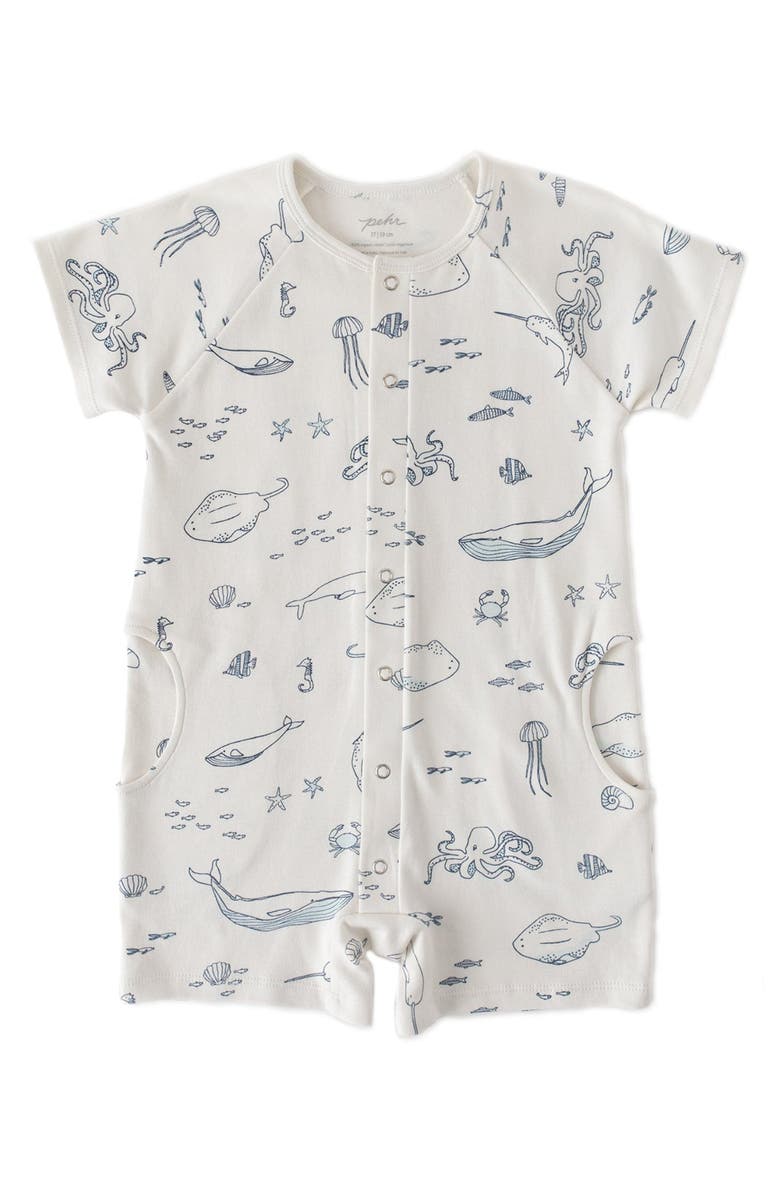 Pehr Print Short Sleeve Organic Cotton Romper, Main, color, Life Aquatic