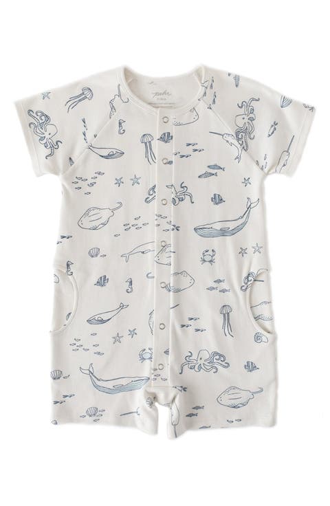 Print Short Sleeve Organic Cotton Romper (Baby)