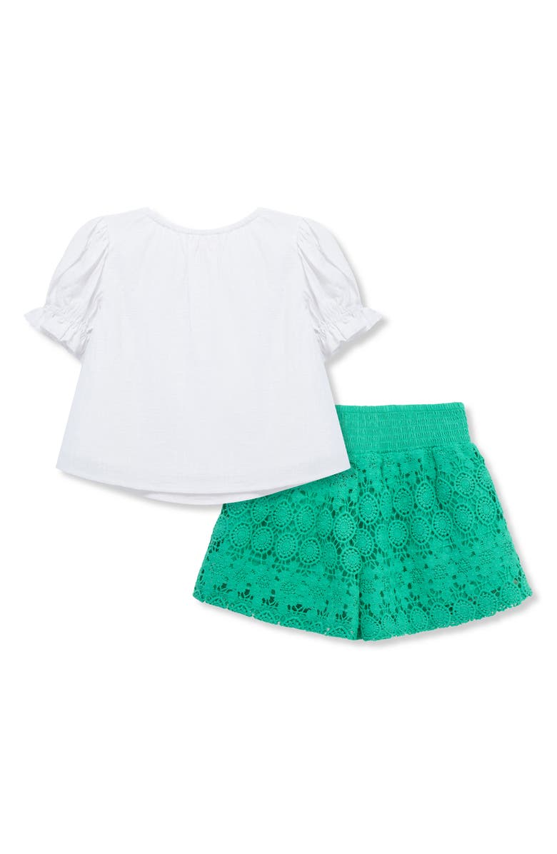 Peek Aren't You Curious Kids' Floral Embroidered Top & Crochet Stitch Shorts Set, Alternate, color, White/ Green