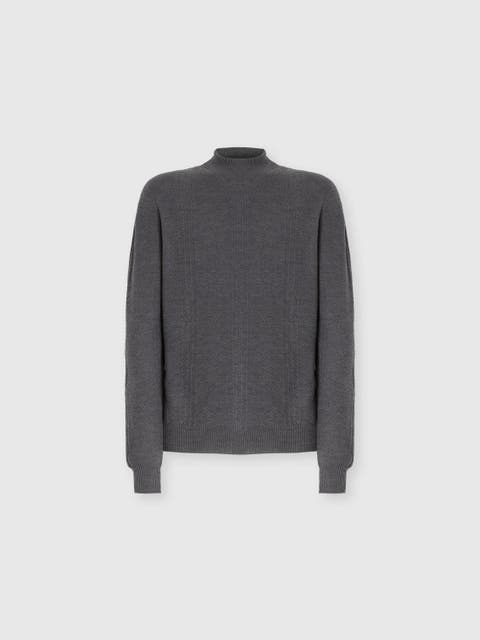 High-neck Sweater With Tone-on-tone Chevron Pattern