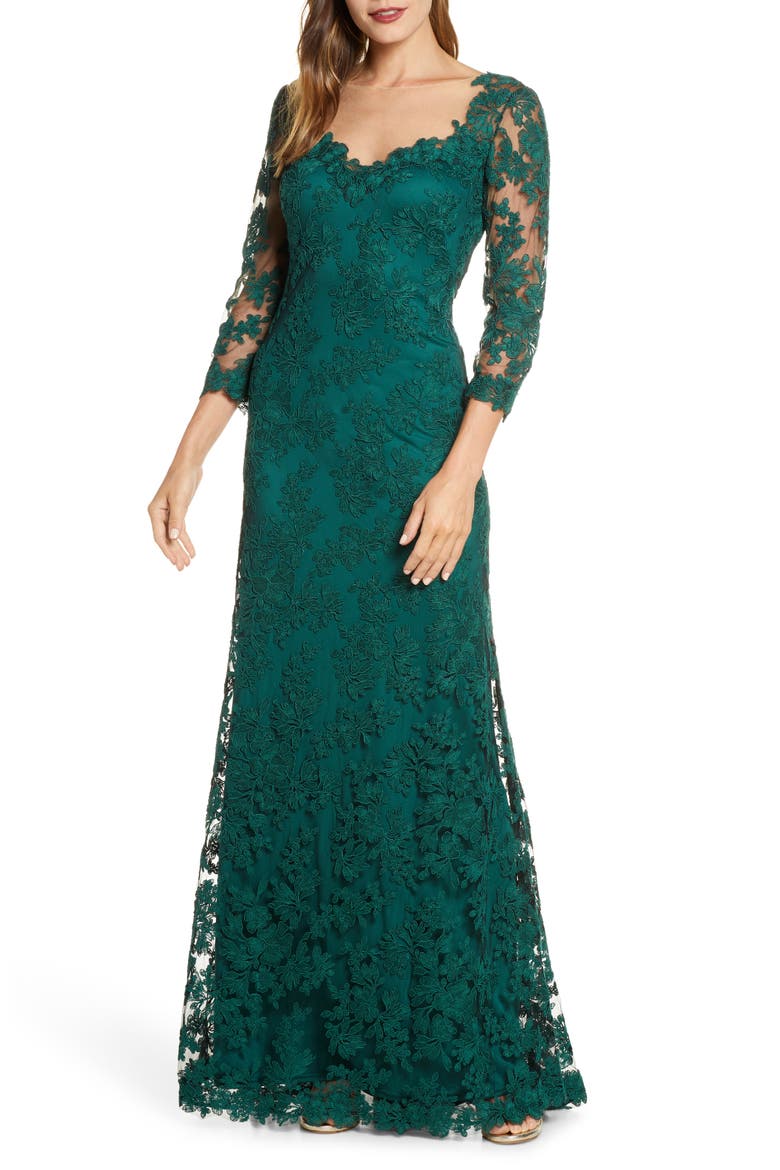 Corded Embroidered Lace Gown, Main, color, SEAGRASS