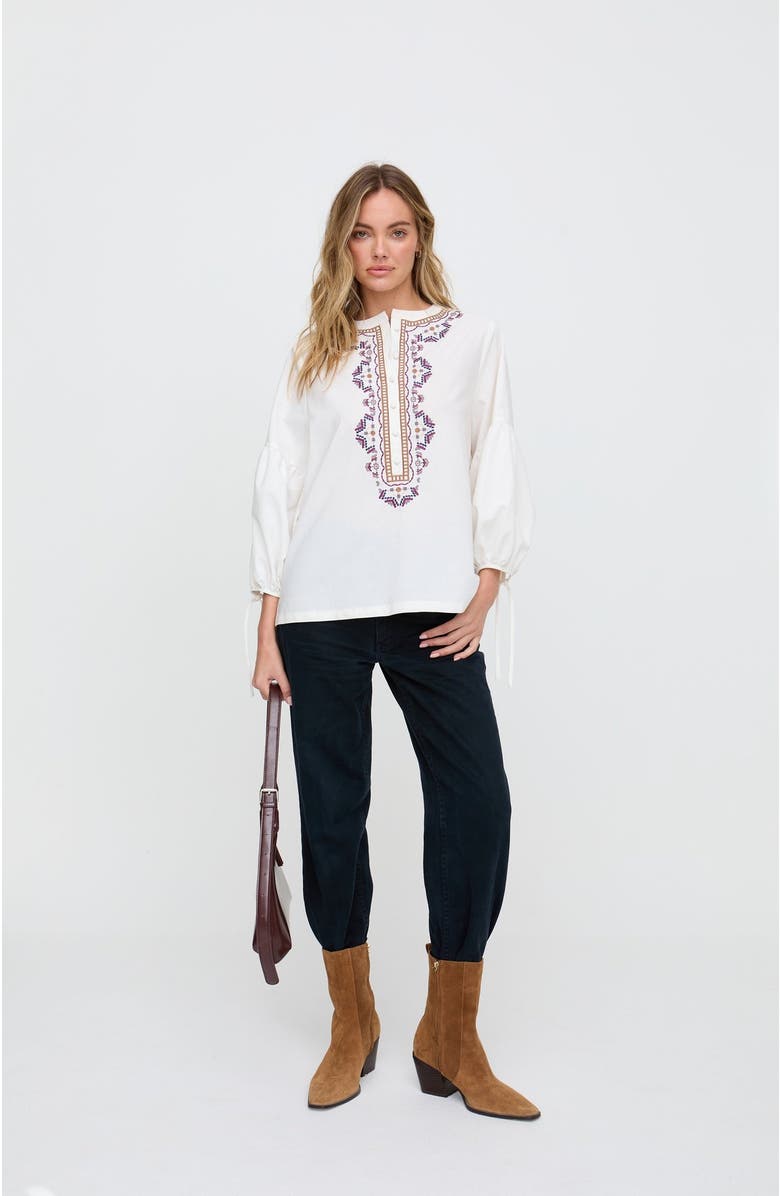 Raffya Anai Half Placket Embroidered Blouse, Alternate, color, Cream