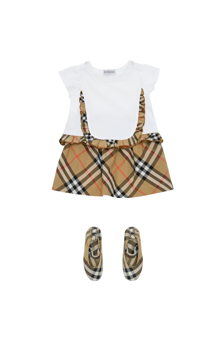 Burberry Check Ruffle Stretch Cotton T-shirt, Alternate, color, White