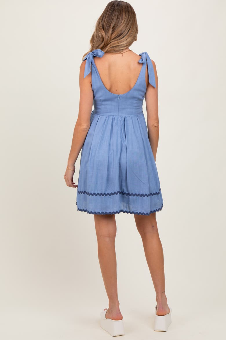 Shoulder Bow Tie Pleated Mini Dress, Alternate, color, Blue