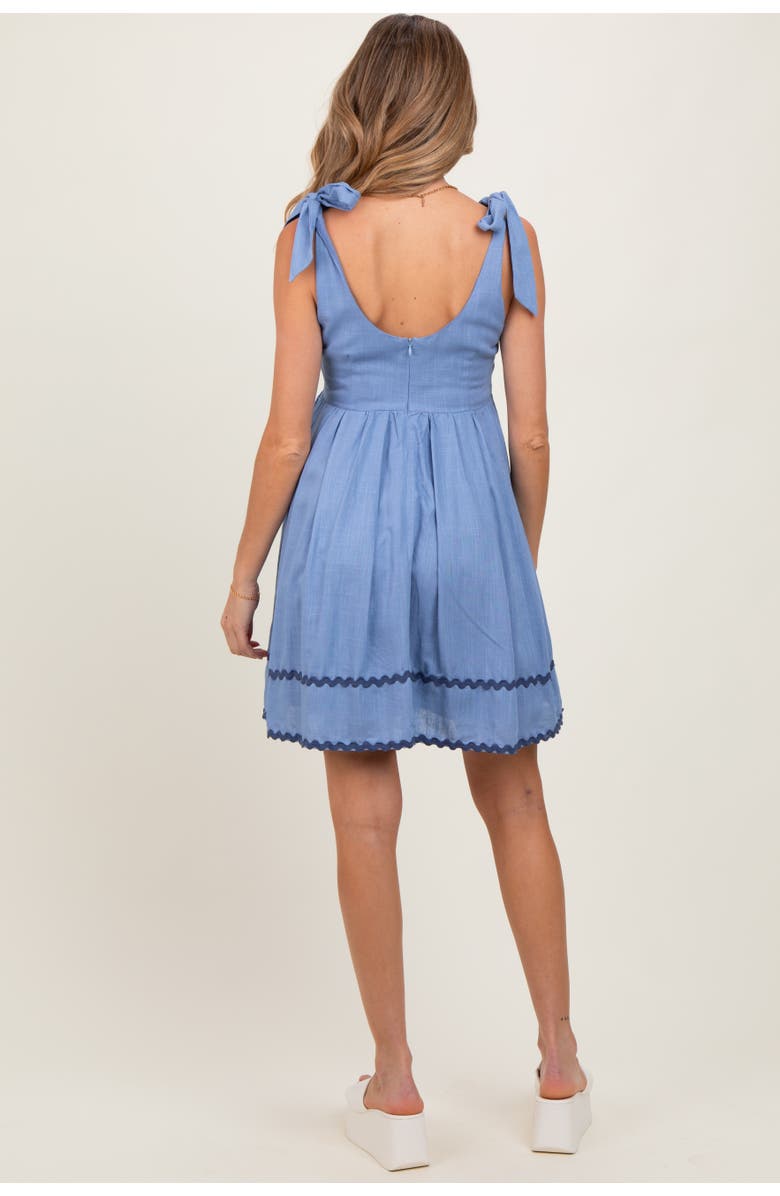 PinkBlush Shoulder Bow Tie Pleated Mini Dress, Alternate, color, Blue