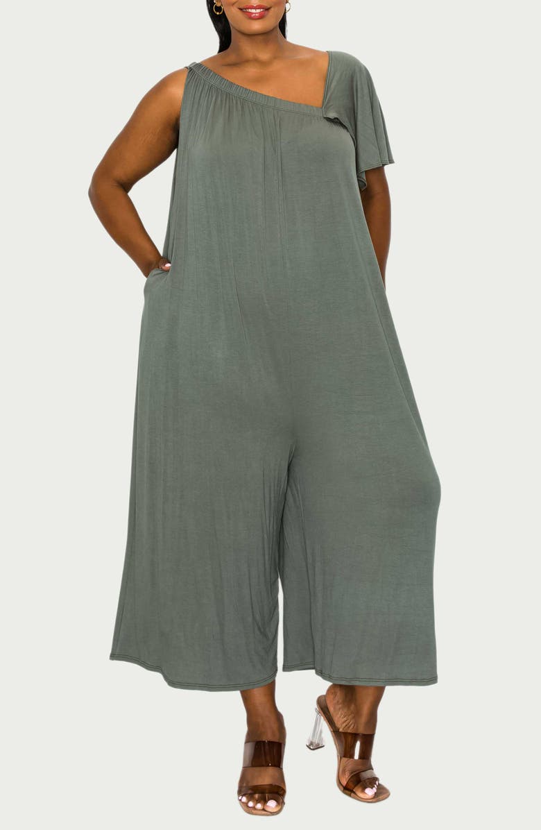 L I V D Willow Asymmetric Crop Wide Leg Jumpsuit, Alternate, color, Light Olive