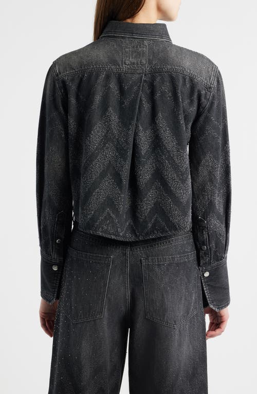 Hugo Boss Cropped Blouse In Crystal-embellished Denim In Black