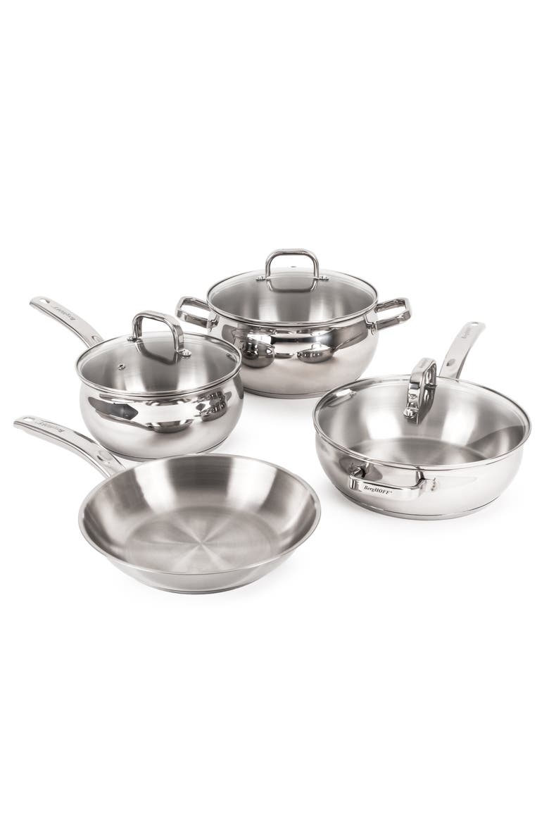 7 Piece Stainless Steel Belly Cookware Set, Main, color, SILVER