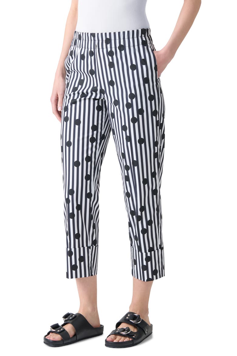 Farrell Cuffed Polka Dot Stripe Cotton Poplin Crop Pants, Alternate, color, CREAM-BLACK
