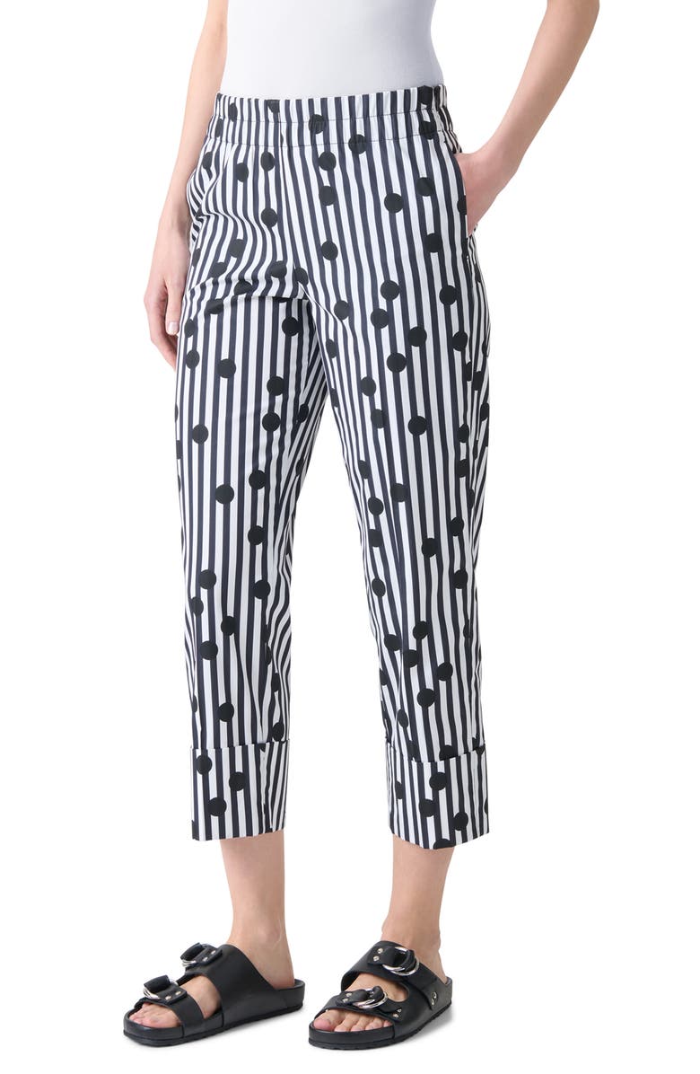 Akris punto Farrell Cuffed Polka Dot Stripe Cotton Poplin Crop Pants, Alternate, color, Cream-Black