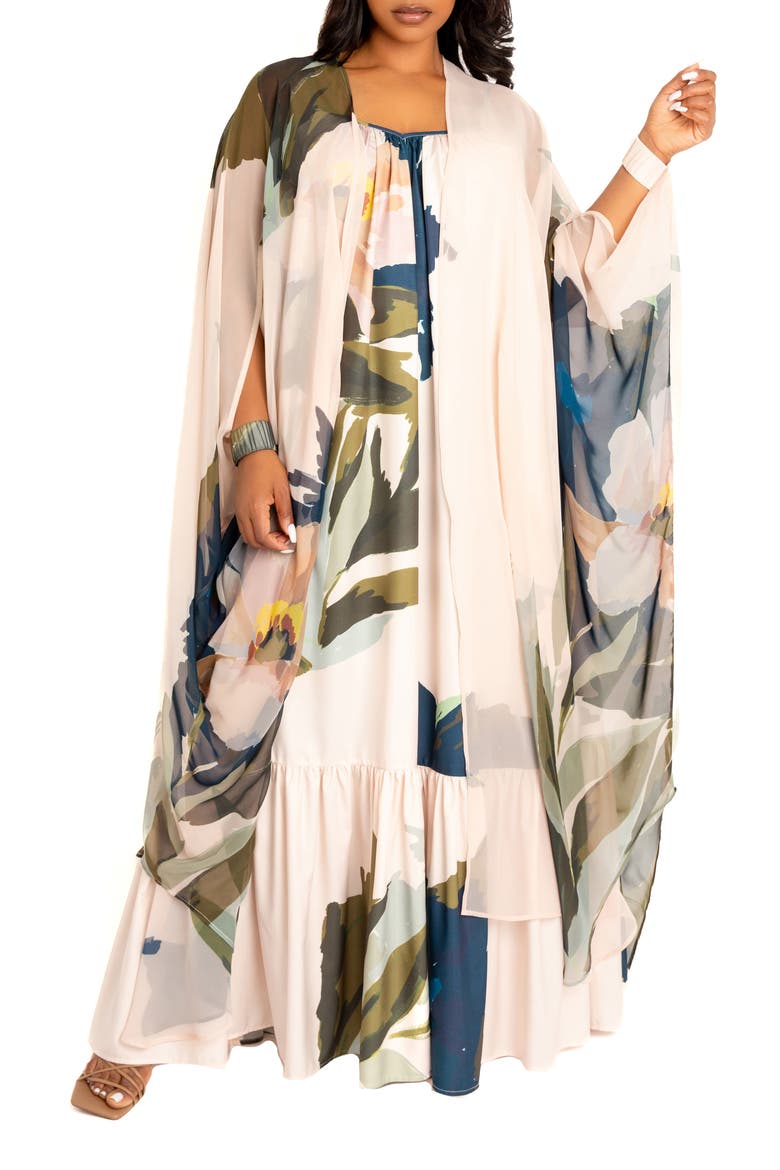 Floral Robe with Wristband, Main, color, BEIGE MULTI