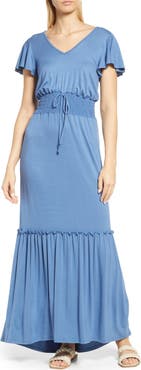 Loveappella Smock Waist Knit Maxi Dress