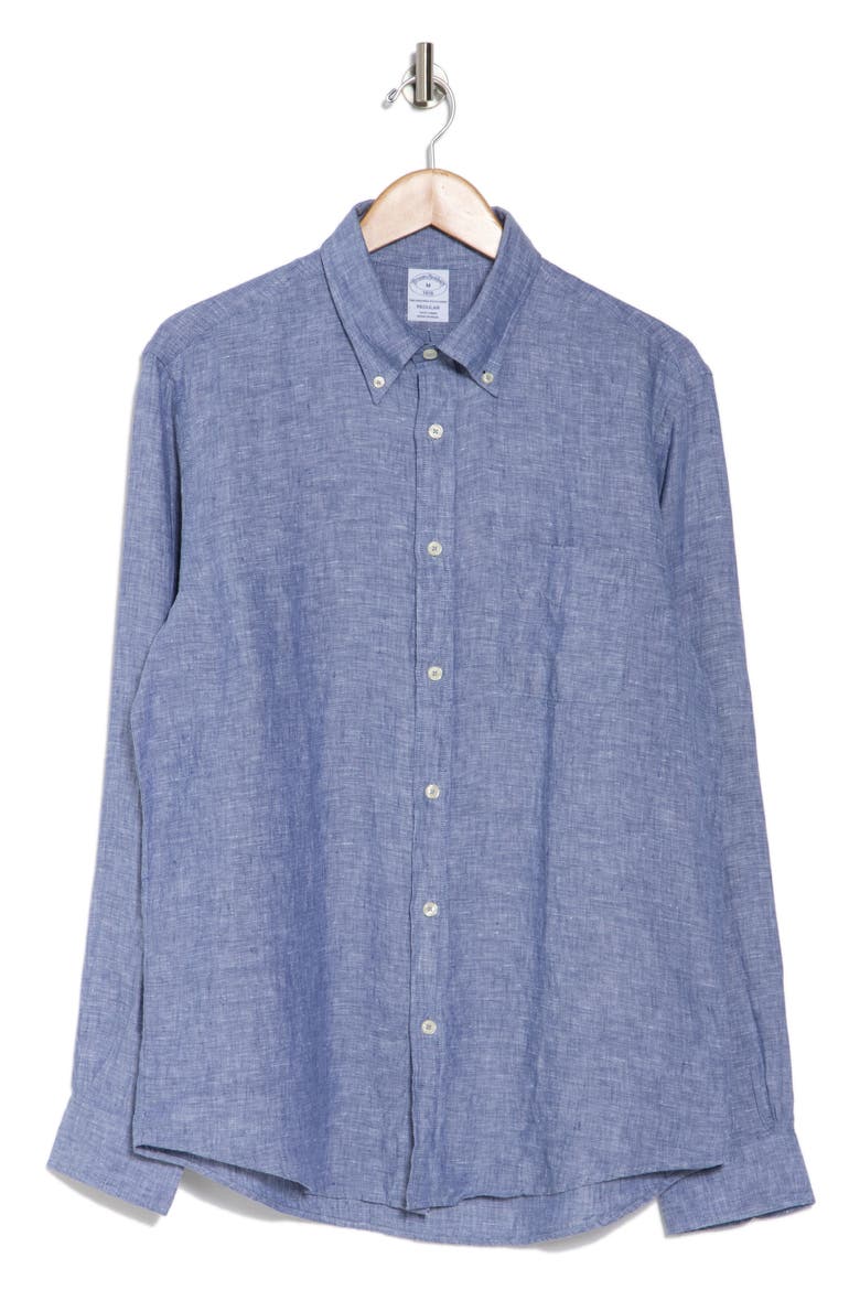 Regular Fit Linen Button-Down Shirt, Alternate, color, NAVY
