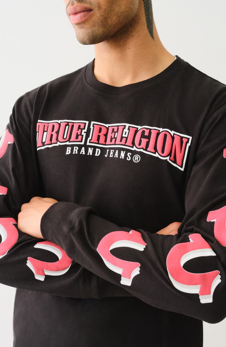 True Religion Repeated Horseshoe Long Sleeve Cotton Graphic T-Shirt, Alternate, color, 