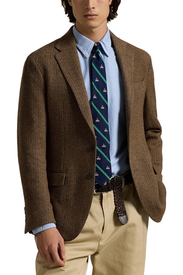 Herringbone Sport Coat, Main, color, BROWN