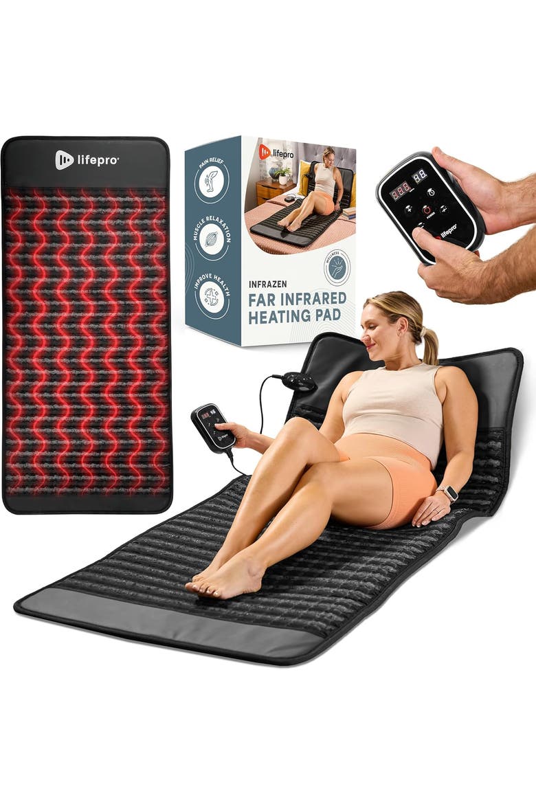 Portable Far Infrared Heating Mat (39 x 19.5 and 74 x 31in)  with Heating Pads for Recovery & Pain Relief, Main, color, Black/Medium