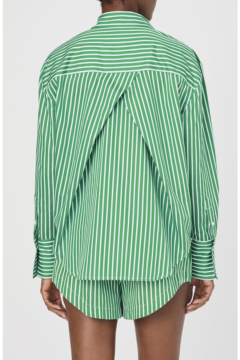 Alexis Stripe Oversize Crossover Cotton Button-Up Shirt, Alternate, color, GREEN SUMMER WHITE