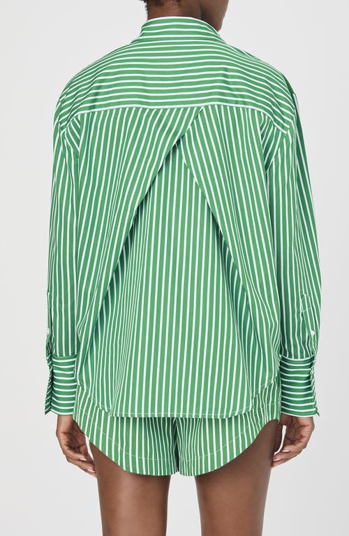 Shop French Connection Alexis Stripe Oversize Crossover Cotton Button-up Shirt In Green Summer White
