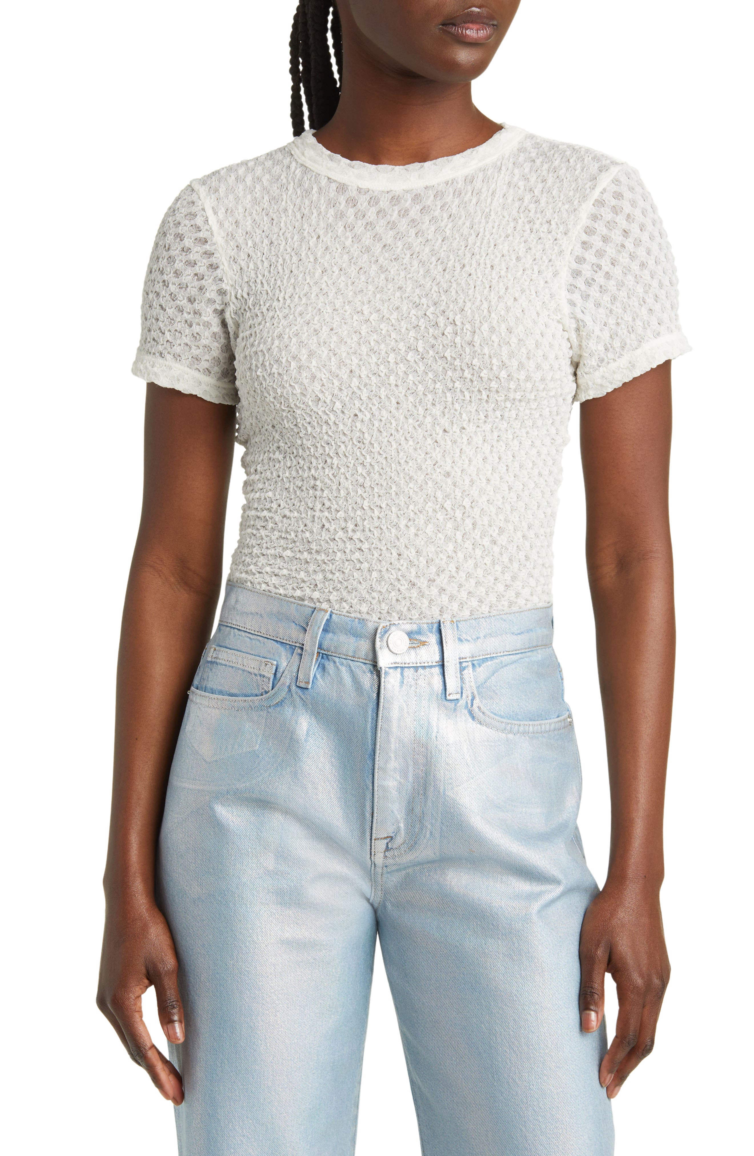 FRAME Textured Semisheer Mesh T-Shirt