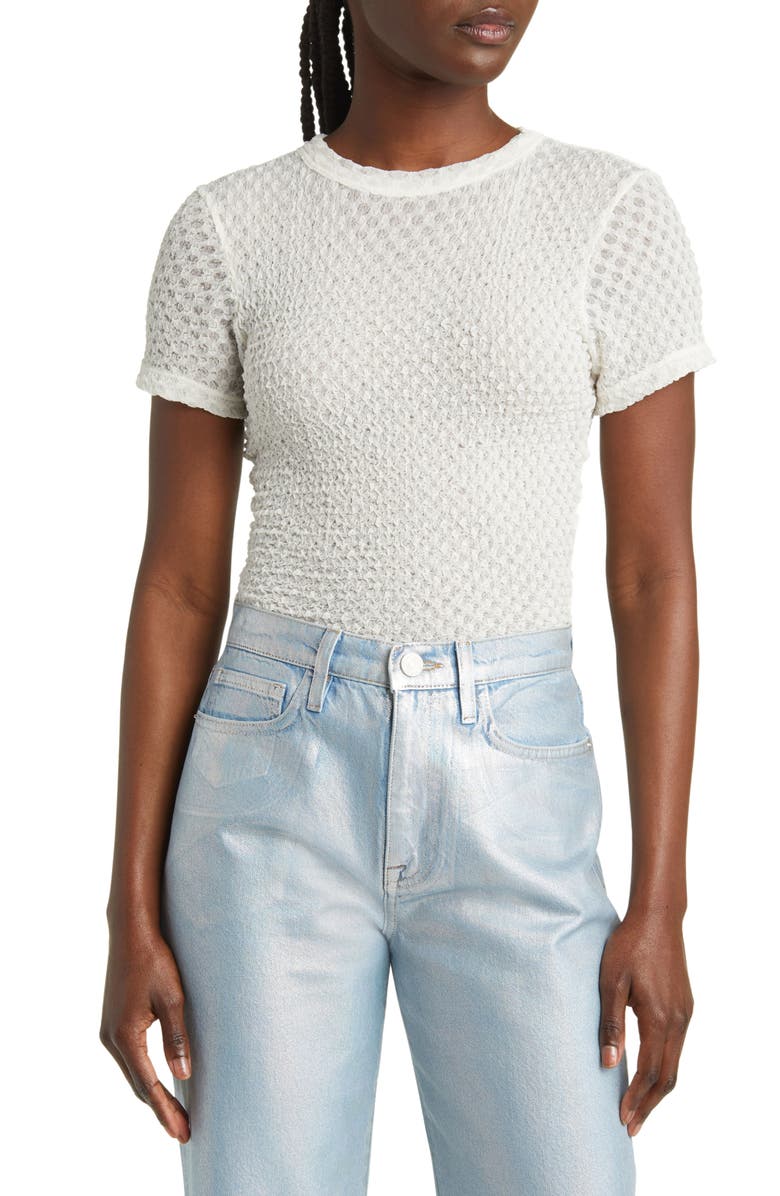 FRAME Textured Semisheer Mesh T-Shirt, Main, color, Off White