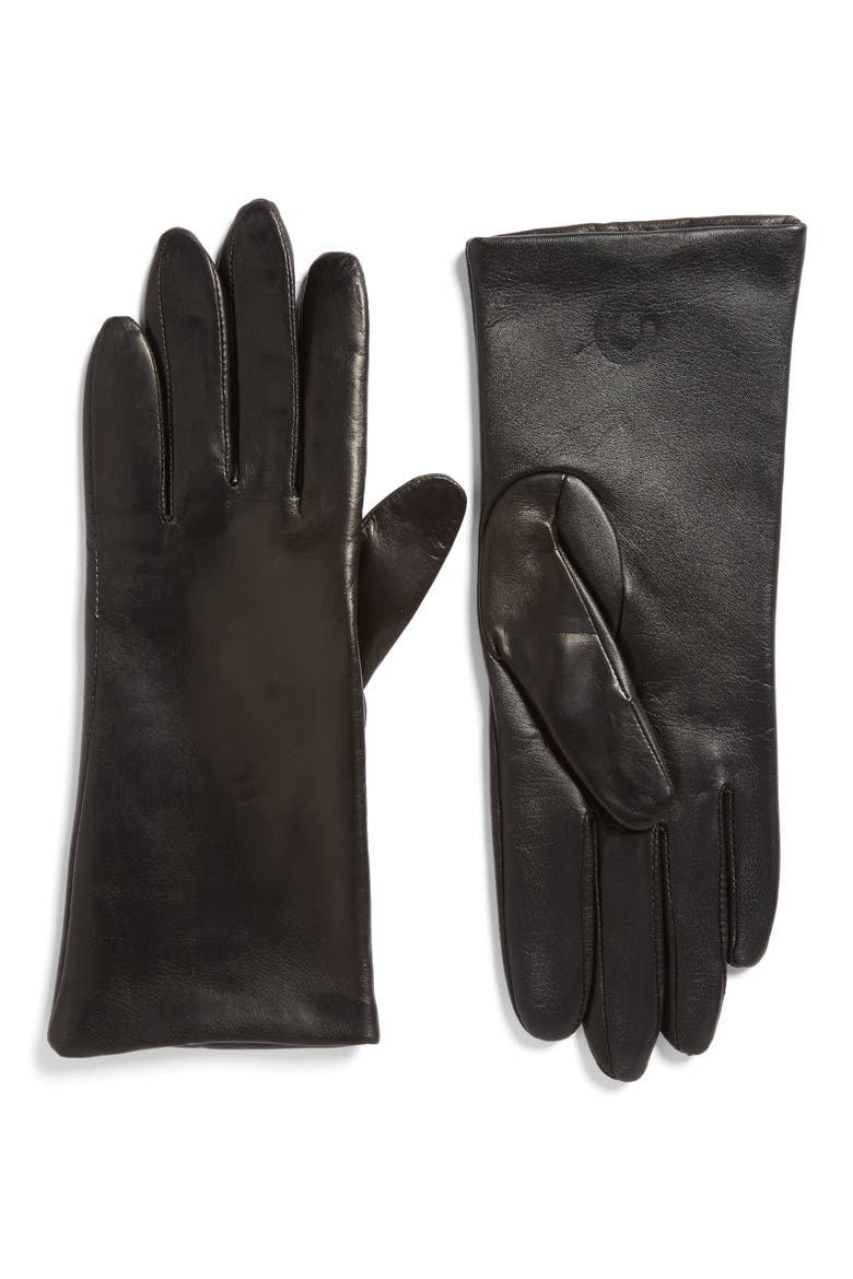 'Basic Tech' Cashmere Lined Leather Gloves (Nordstrom Exclusive), Main, color, BLACK