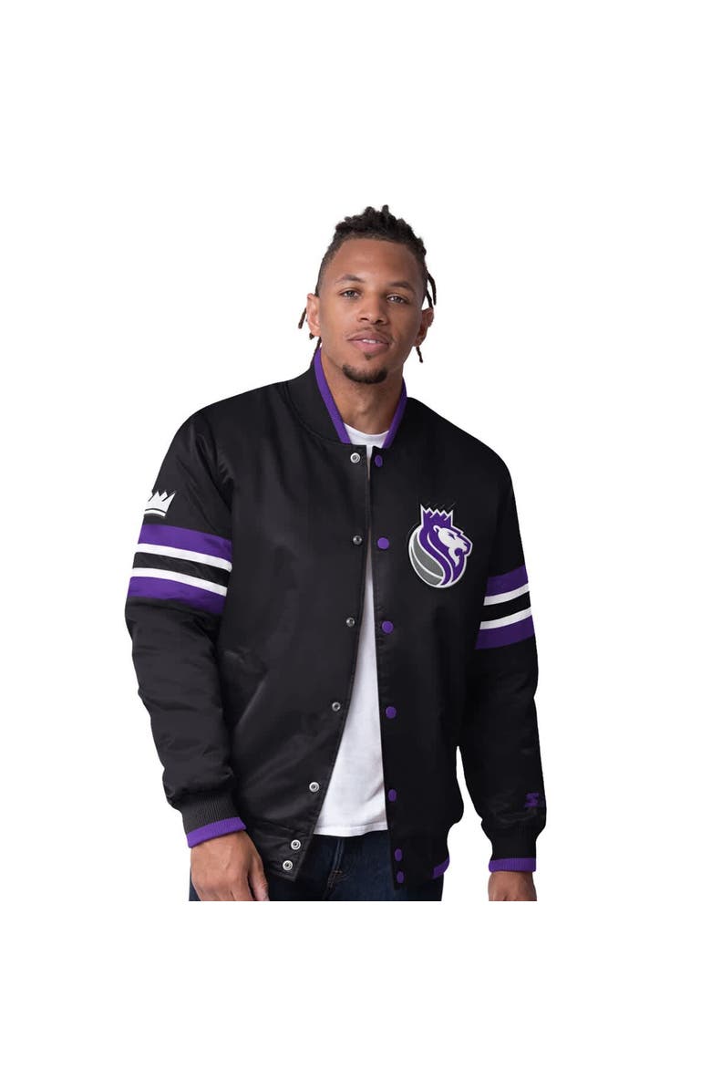 STARTER Men's Starter Black Sacramento Kings Scout Varsity Satin Full-Snap Jacket, Main, color, Black