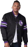 STARTER Men's Starter Black Sacramento Kings Scout Varsity Satin Full-Snap Jacket