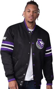 STARTER Men's Starter Black Sacramento Kings Scout Varsity Satin Full-Snap Jacket