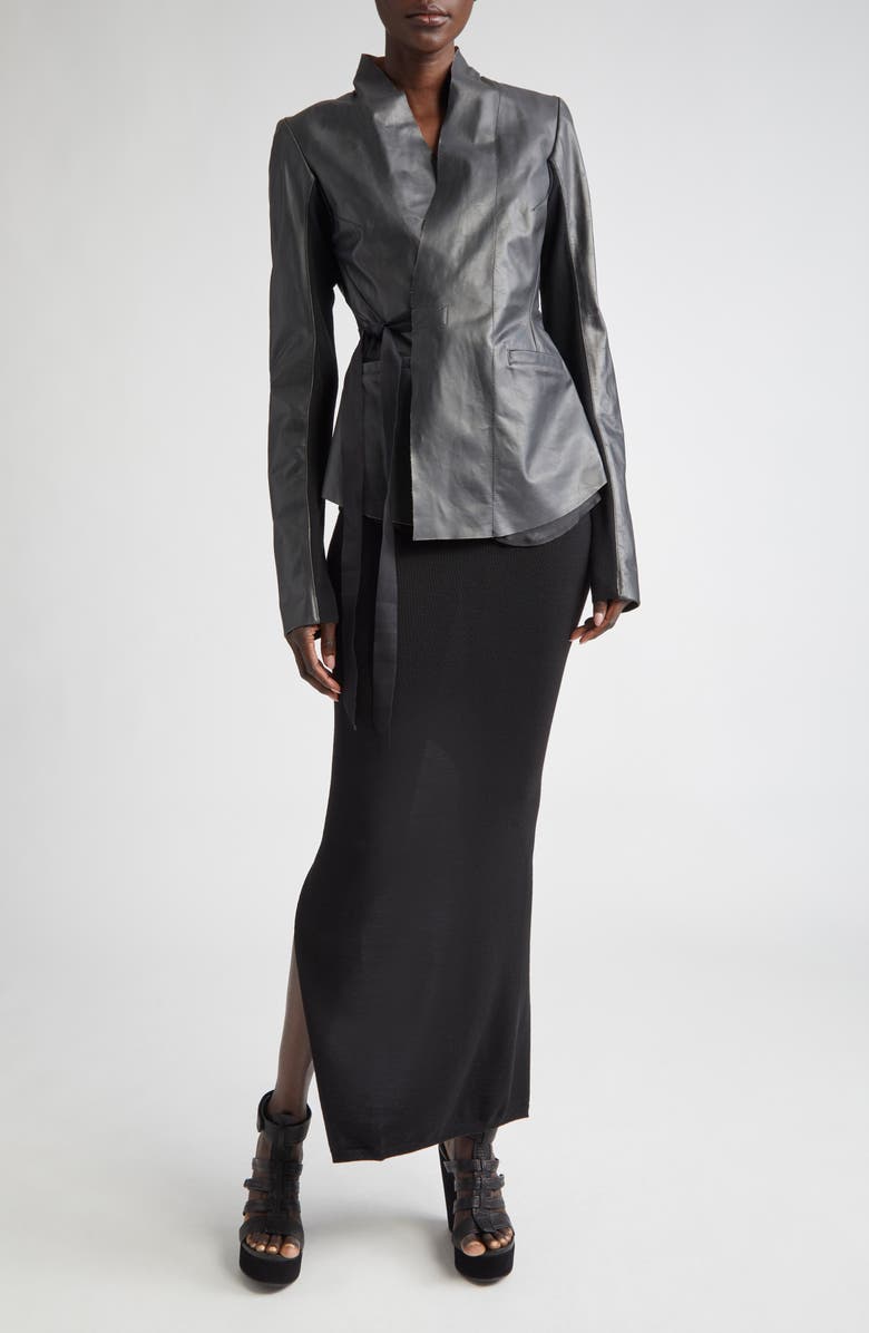 Rick Owens Gonna in Maglia Pillar Wool Rib Skirt, Alternate, color, Black