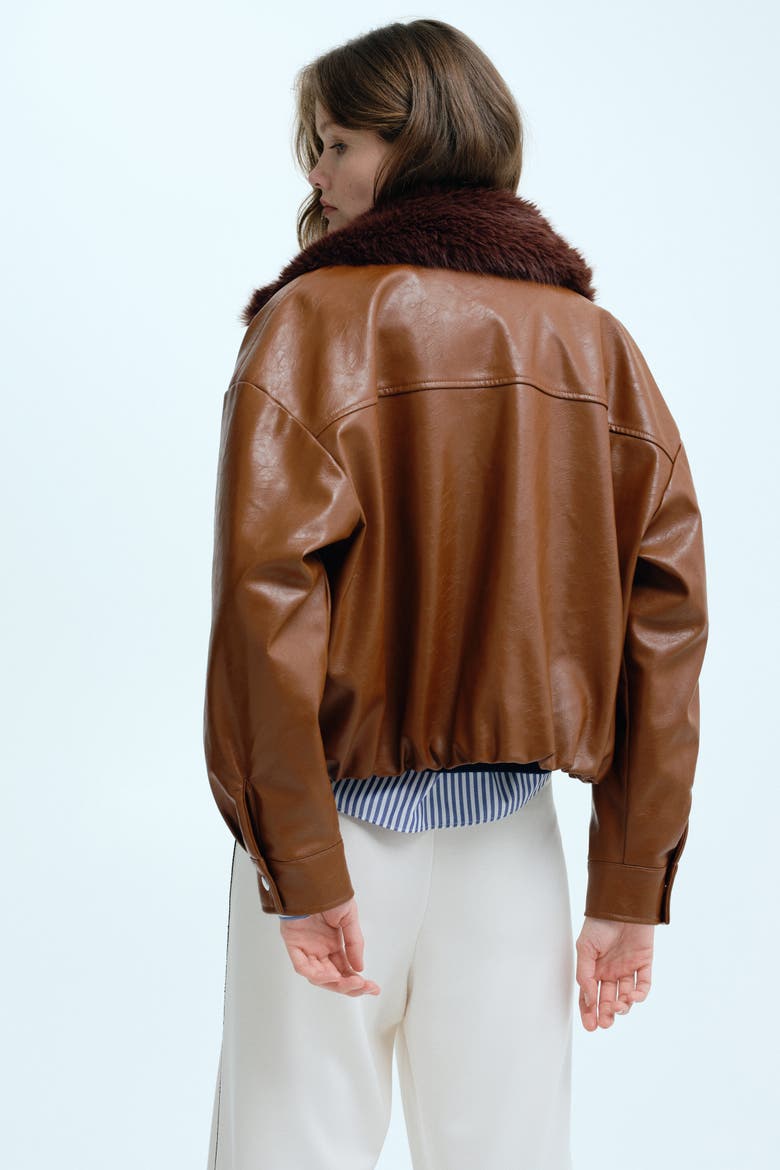 Fluffy-collared Jacket, Alternate, color, Brown