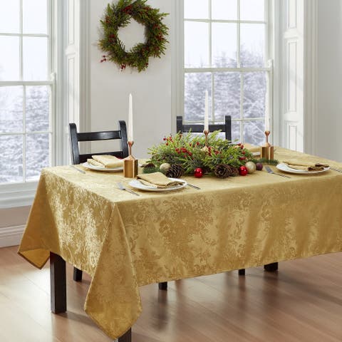 Poinsettia Elegance Jacquard Holiday Tablecloth