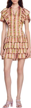 SANDRO Simonna Stripe Ruffle Tiered Dress