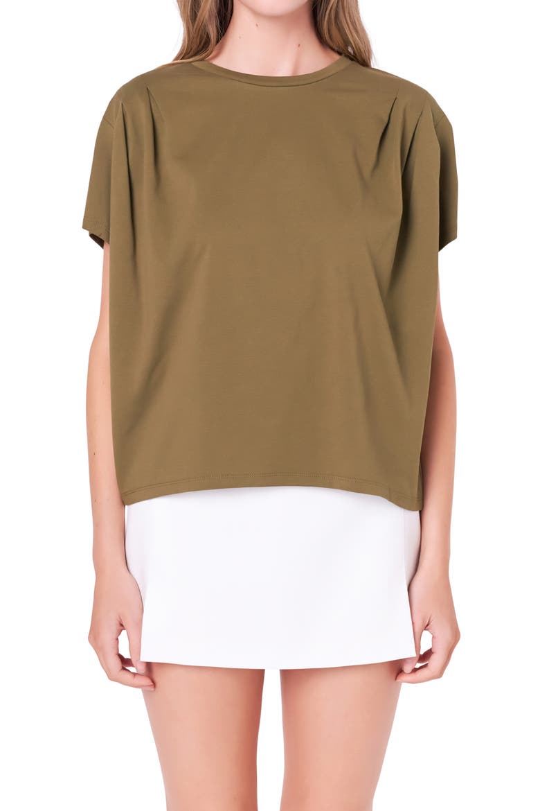 Pleat Shoulder T-Shirt, Alternate, color, OLIVE