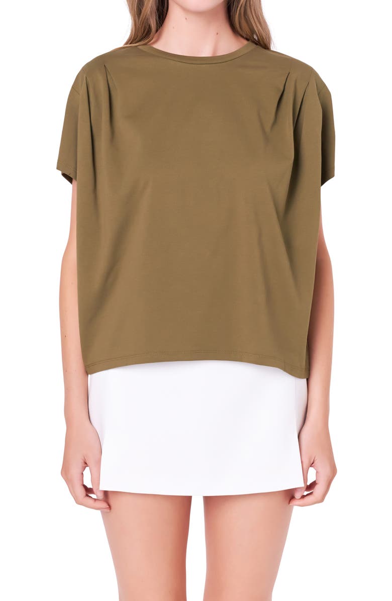 English Factory Pleat Shoulder T-Shirt, Alternate, color, Olive