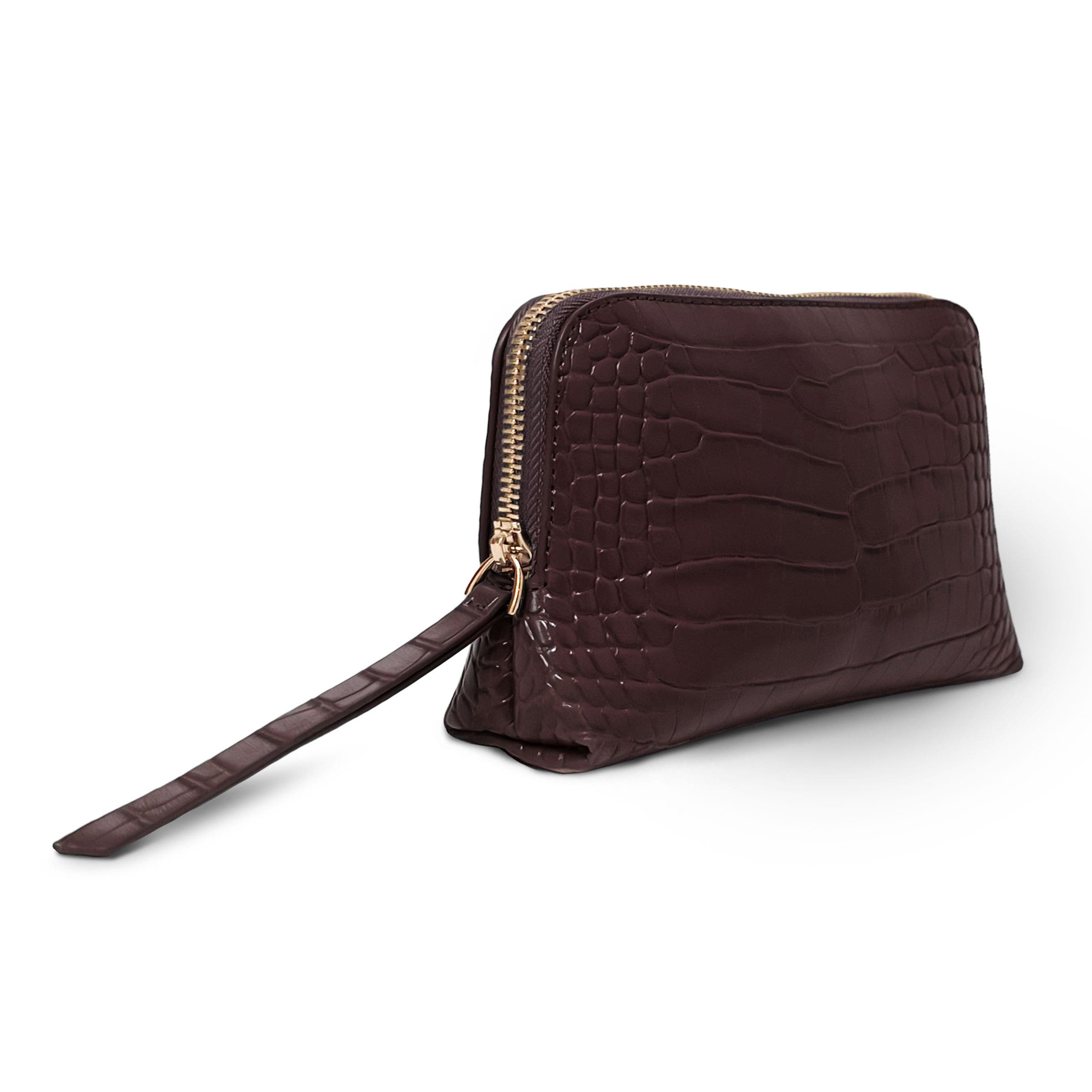 Muse Mini Croc Cosmetic Clutch, Alternate, color, Brown