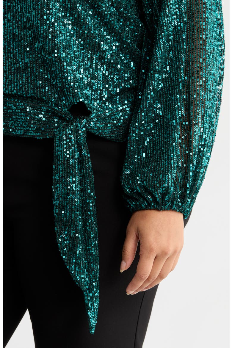 Sequin Tie Hem Top, Alternate, color, EMERALD