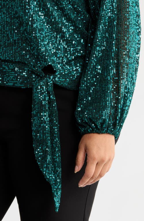Tahari Asl Sequin Tie Hem Top In Green