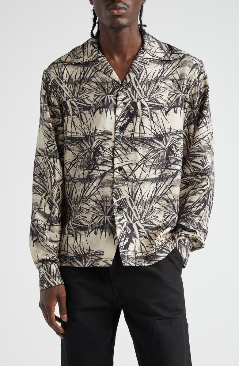 AMIRI Tropical Print Silk Bowling Shirt, Main, color,