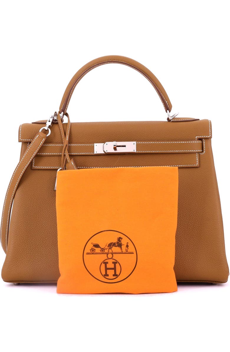 Pre-Owned Hermes Kelly Handbag Brown Togo with Palladium Hardware 32, Alternate, color, Gold