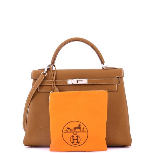Pre-owned Hermes Hermes Kelly Handbag Brown Togo With Palladium Hardware 32 In Brown