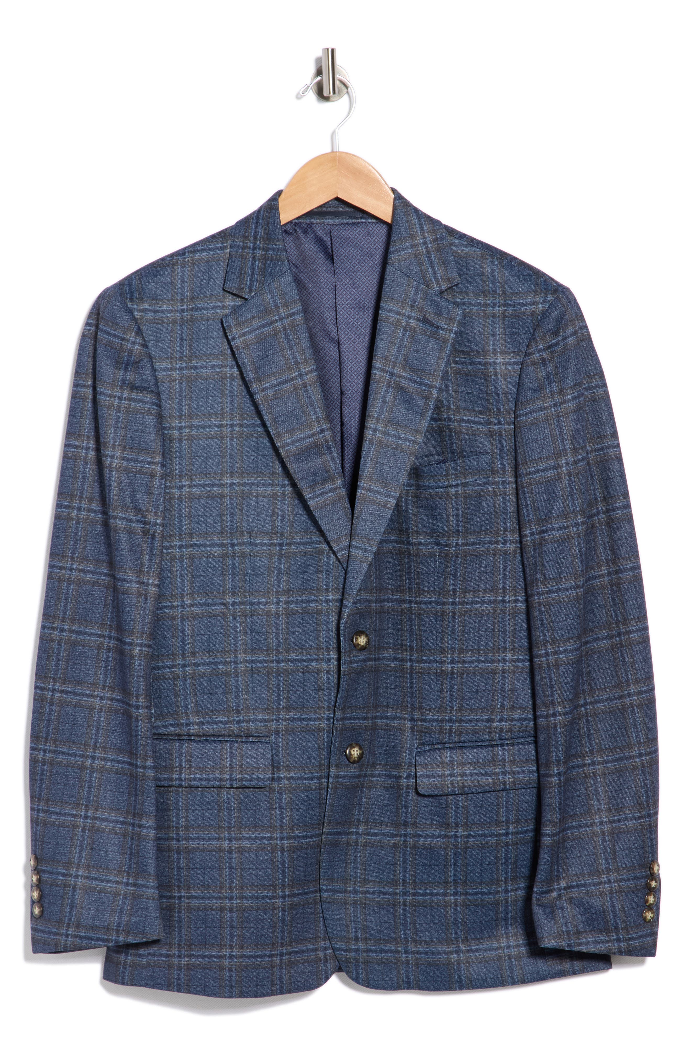 Duchamp Slim Fit Plaid Stretch Knit Sport Coat