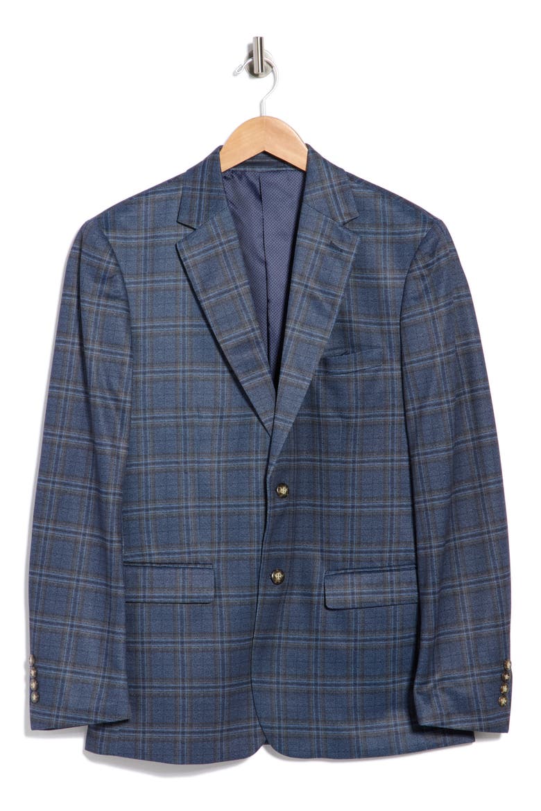 Slim Fit Plaid Stretch Knit Sport Coat, Main, color, NAVY
