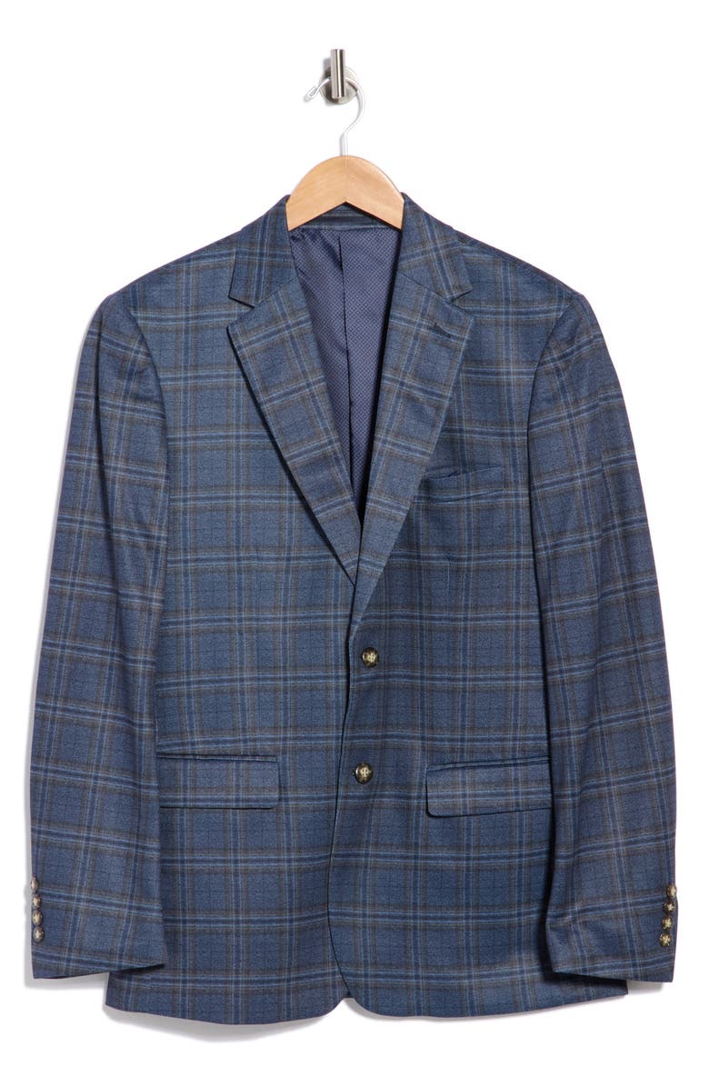 Duchamp Slim Fit Plaid Stretch Knit Sport Coat, Main, color, Navy