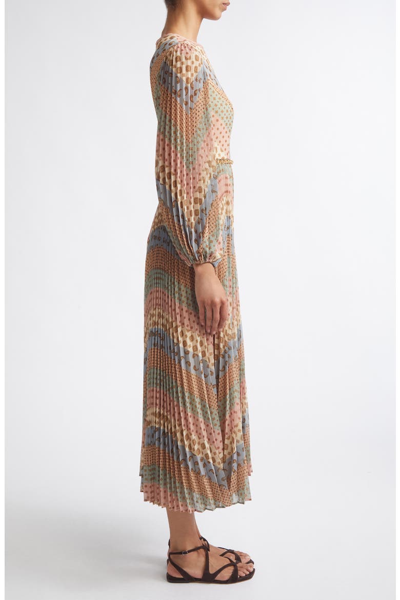 Sunray Chevron Print Long Sleeve Pleated Dress, Alternate, color, CHEVRON PASTEL