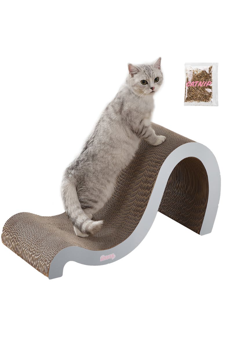 Kona 27" Modern Cardboard Double-Sided Wave Cat Scratcher with Catnip, Alternate, color, Gray
