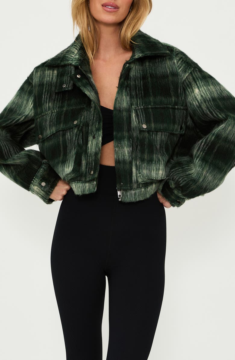 Beach Riot Isola Crop Jacket, Main, color, Pine Plaid