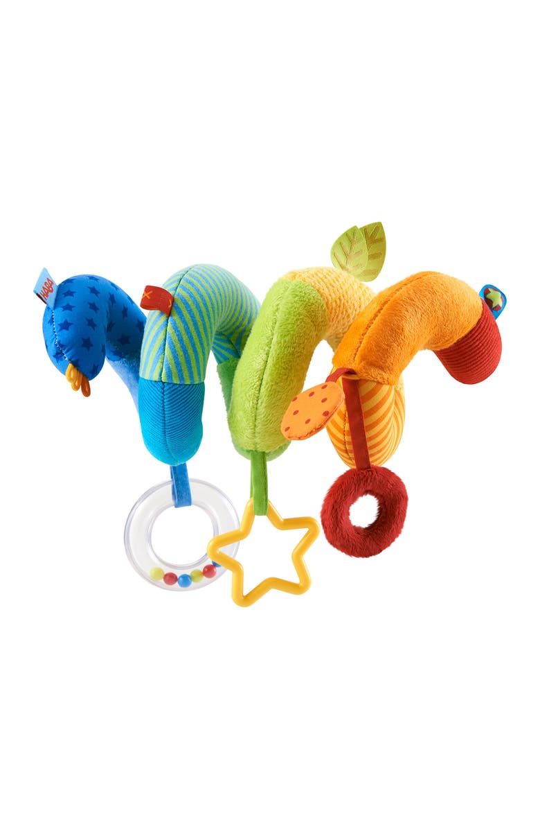 HABA Rainbow Activity Spiral Car Seat Toy and Stroller Toys for Baby 0-6 Months - Baby Travel Toy with Rattle Teething Element and Sensory Activities, Main, color, Multi
